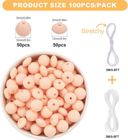 100Pcs 12mm Peach Silicone Beads