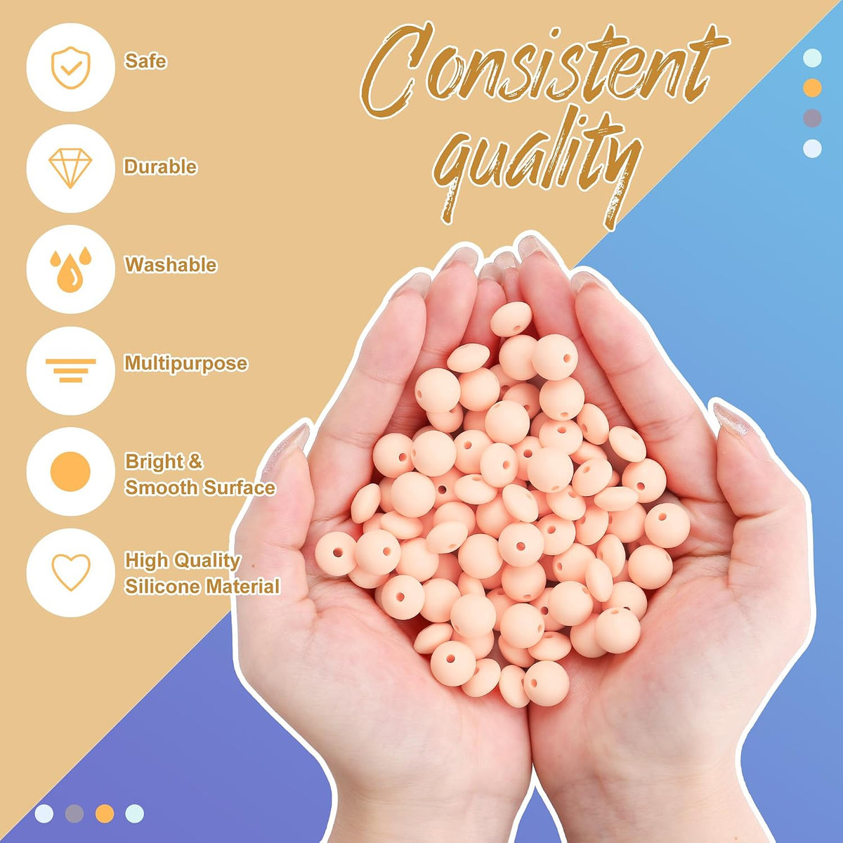 100Pcs 12mm Peach Silicone Beads