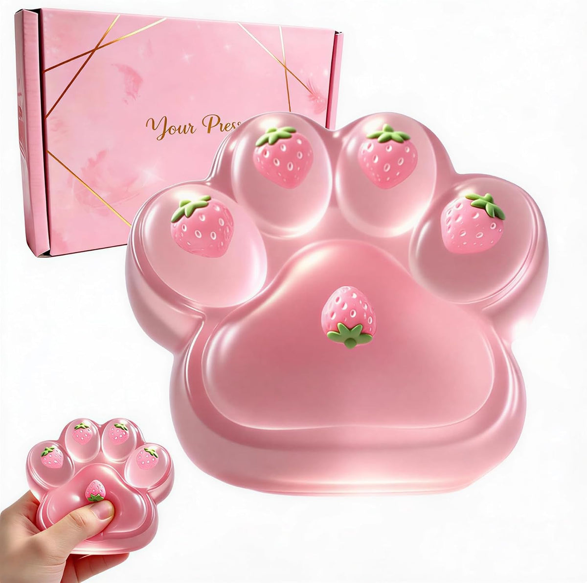 Taba Squishy Paw Squeeze Toys - Oversized 5-inch Cat Paw Squishy Fidget Toys for Kids and Adults,Stress Relief Kawaii Strawberry Cat Paw Toys,Relieves Stress Anxiety Gifts,for Birthday (Pink)