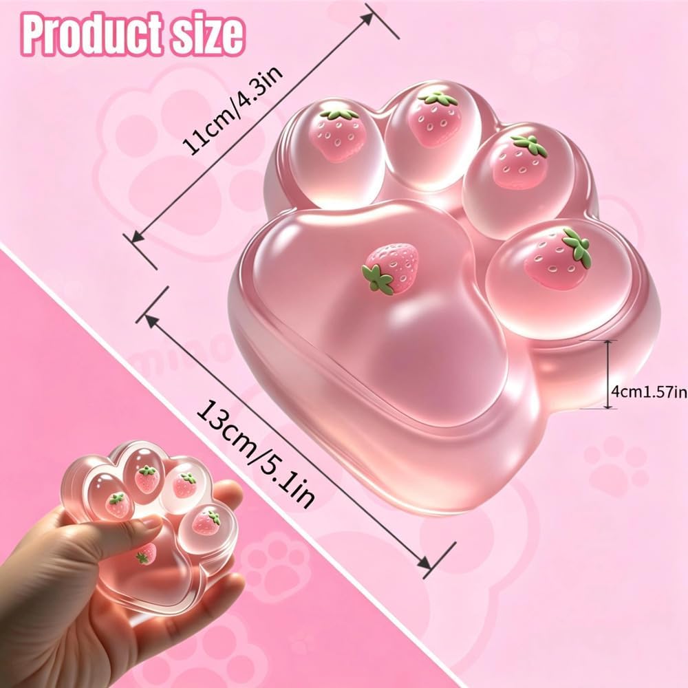 Taba Squishy Paw Squeeze Toys - Oversized 5-inch Cat Paw Squishy Fidget Toys for Kids and Adults,Stress Relief Kawaii Strawberry Cat Paw Toys,Relieves Stress Anxiety Gifts,for Birthday (Pink)