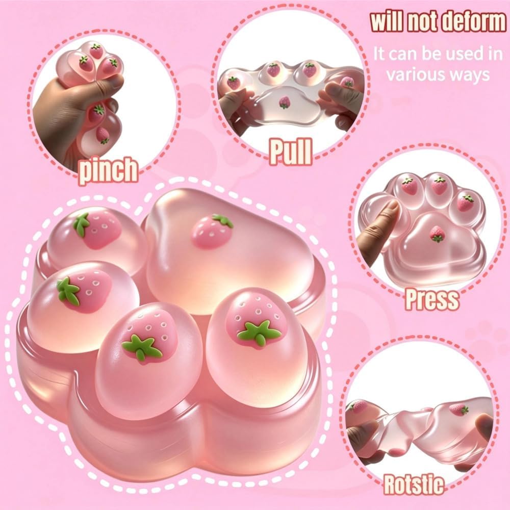 Taba Squishy Paw Squeeze Toys - Oversized 5-inch Cat Paw Squishy Fidget Toys for Kids and Adults,Stress Relief Kawaii Strawberry Cat Paw Toys,Relieves Stress Anxiety Gifts,for Birthday (Pink)