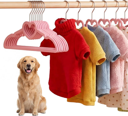 24 Pcs Pet Hangers 13'' Non-Slip Velvet Metal Hooks,Pink