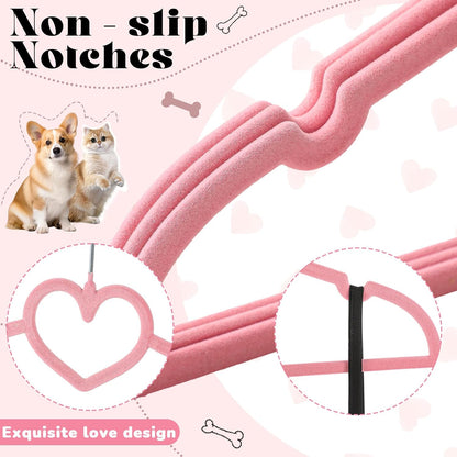24 Pcs Pet Hangers 13'' Non-Slip Velvet Metal Hooks,Pink