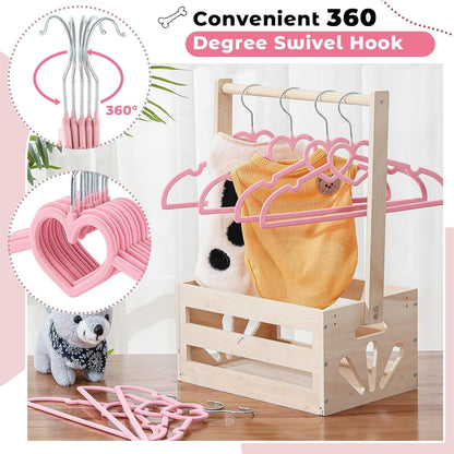 24 Pcs Pet Hangers 13'' Non-Slip Velvet Metal Hooks,Pink