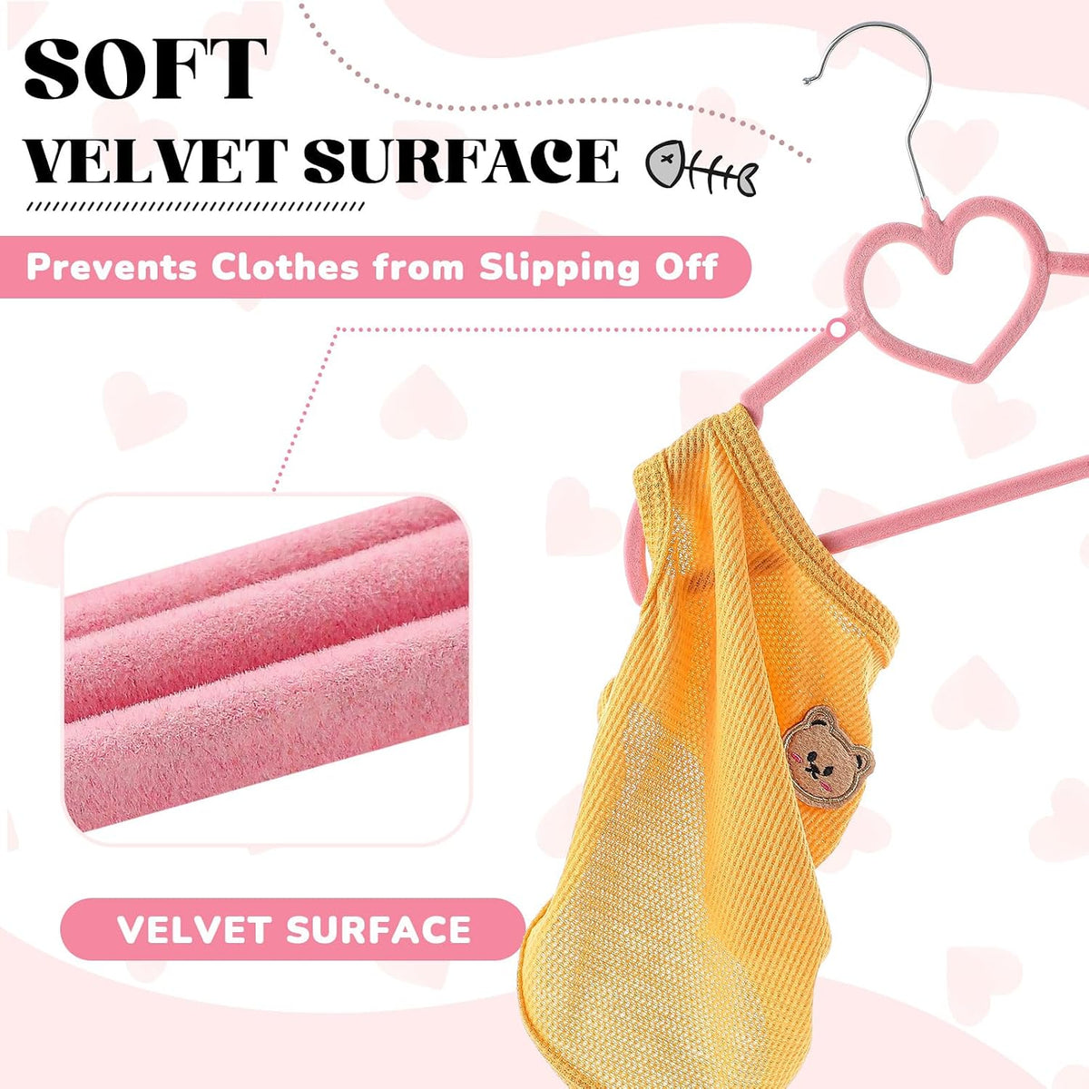 24 Pcs Pet Hangers 13'' Non-Slip Velvet Metal Hooks,Pink