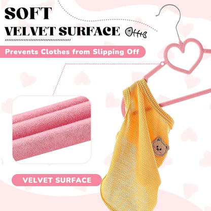 24 Pcs Pet Hangers 13'' Non-Slip Velvet Metal Hooks,Pink