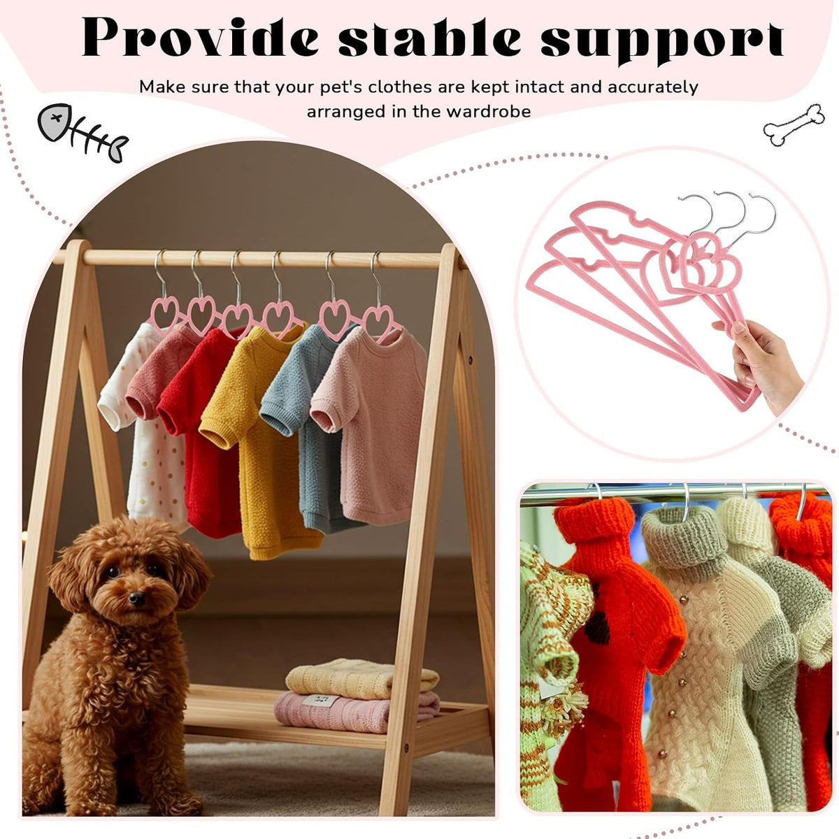 24 Pcs Pet Hangers 13'' Non-Slip Velvet Metal Hooks,Pink