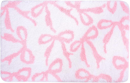Pink Bow Rug Bathroom Rugs, Coquette Bath Mat Non-Slip Absorbent Cute Aesthetic Room Decor Bathmat, Washable Plush Carpet for Bathtub Shower, Bedroom, Kitchen (Pink, 20 x 32 inches)