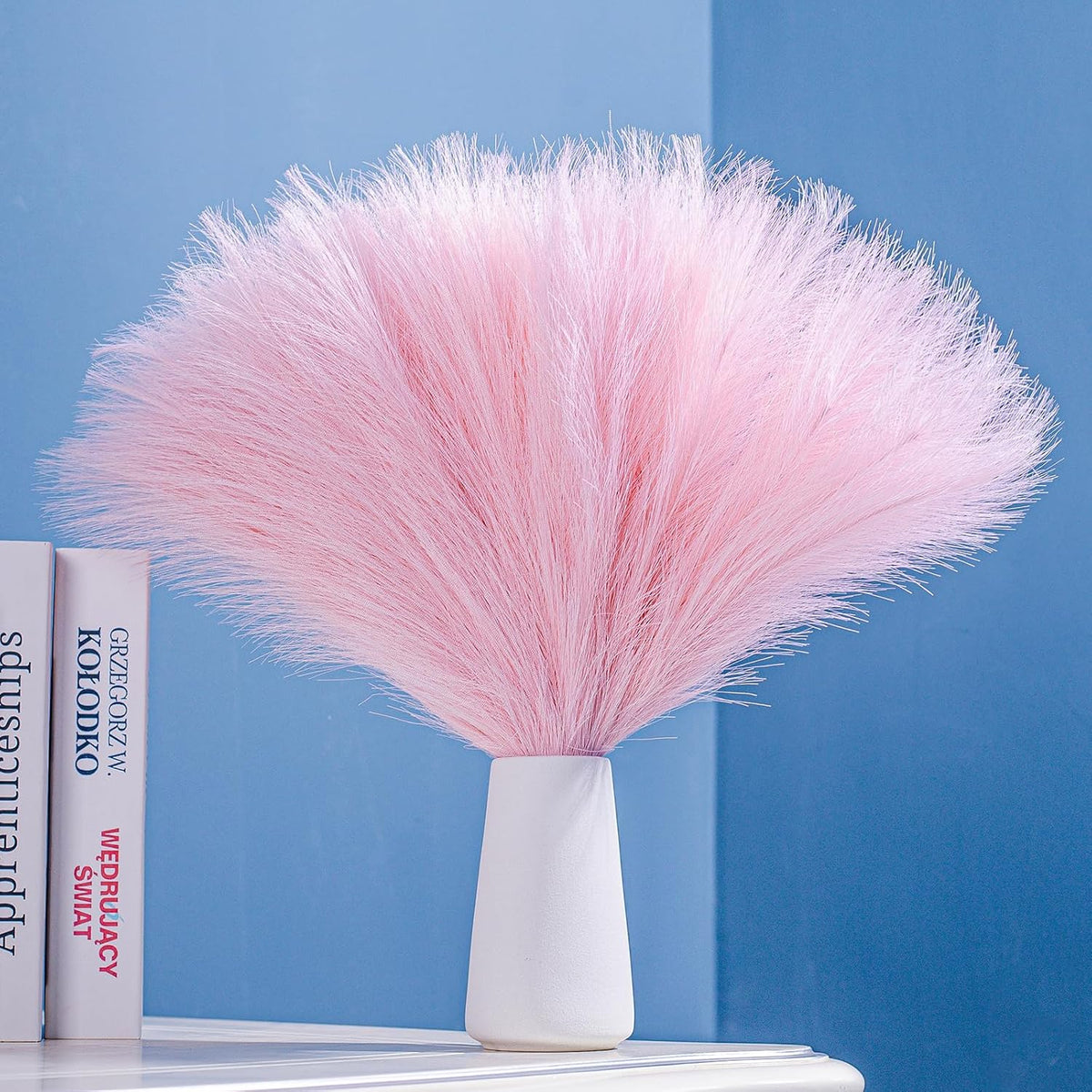 10 Stems Faux Pampas Grass Decor 17.7" Pink Pampas Grass Fluffy