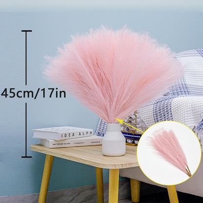 10 Stems Faux Pampas Grass Decor 17.7" Pink Pampas Grass Fluffy