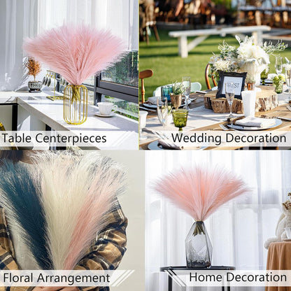 10 Stems Faux Pampas Grass Decor 17.7" Pink Pampas Grass Fluffy