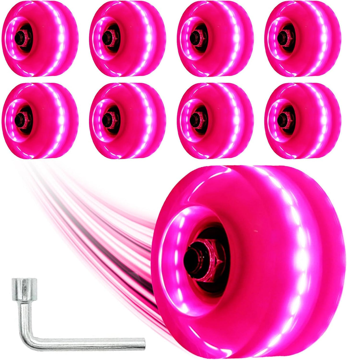 Light Up Roller Skate Wheels 8 Pack, 78A Hardness LED Skateboard Wheels with Premium ABEC-9 Bearings, Illuminating Roller Skate Accessories for Outdoor Indoor Quad Skates