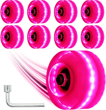 Light Up Roller Skate Wheels 8 Pack, 78A Hardness LED Skateboard Wheels with Premium ABEC-9 Bearings, Illuminating Roller Skate Accessories for Outdoor Indoor Quad Skates