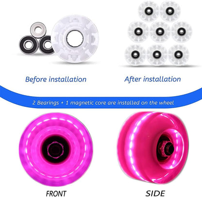 Light Up Roller Skate Wheels 8 Pack, 78A Hardness LED Skateboard Wheels with Premium ABEC-9 Bearings, Illuminating Roller Skate Accessories for Outdoor Indoor Quad Skates