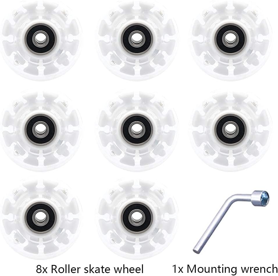 Light Up Roller Skate Wheels 8 Pack, 78A Hardness LED Skateboard Wheels with Premium ABEC-9 Bearings, Illuminating Roller Skate Accessories for Outdoor Indoor Quad Skates