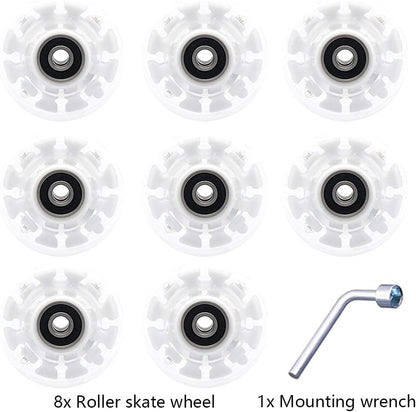 Light Up Roller Skate Wheels 8 Pack, 78A Hardness LED Skateboard Wheels with Premium ABEC-9 Bearings, Illuminating Roller Skate Accessories for Outdoor Indoor Quad Skates