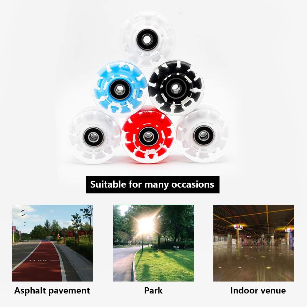 Light Up Roller Skate Wheels 8 Pack, 78A Hardness LED Skateboard Wheels with Premium ABEC-9 Bearings, Illuminating Roller Skate Accessories for Outdoor Indoor Quad Skates