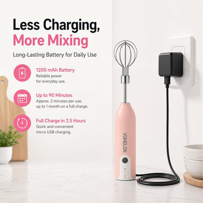 Electric Egg Beater Whisk, USB Charging Mixer, Three-Speed Adjustment, Suitable for Whisking Eggs, Cream, Sauce, Jam Supplements and More, Pink