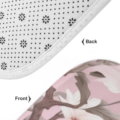 Chinoiserie Light Pink Pagoda and Cranes Bathroom Rugs Bath Mats Set 3 Piece 20"x32" Vintage Garden Plants Bath Rugs and U-Shaped Contour Toilet Rug Bath Mats Shower Mats Bath Rug Mat