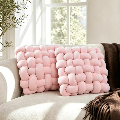 2PCS Decorative Knot Throw Pillows for Couch and Sofa, Soft Accent Pillows for Bed and Chair, Modern Home Decor for Living Room, Bedroom, Dorm and Nursery 12 inches * 13 inches（Light Pink）