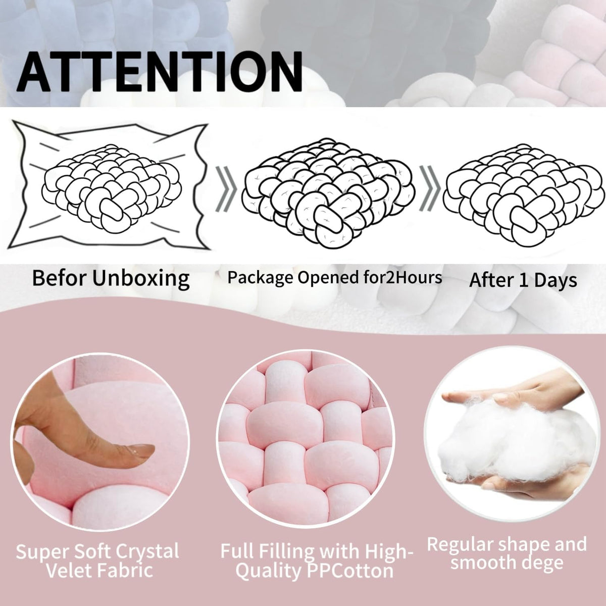 2PCS Decorative Knot Throw Pillows for Couch and Sofa, Soft Accent Pillows for Bed and Chair, Modern Home Decor for Living Room, Bedroom, Dorm and Nursery 12 inches * 13 inches（Light Pink）