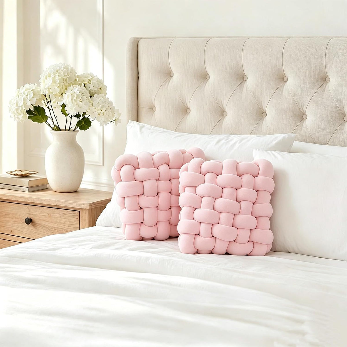 2PCS Decorative Knot Throw Pillows for Couch and Sofa, Soft Accent Pillows for Bed and Chair, Modern Home Decor for Living Room, Bedroom, Dorm and Nursery 12 inches * 13 inches（Light Pink）