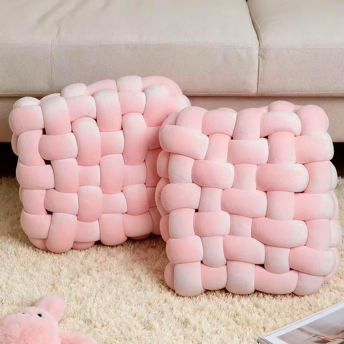2PCS Decorative Knot Throw Pillows for Couch and Sofa, Soft Accent Pillows for Bed and Chair, Modern Home Decor for Living Room, Bedroom, Dorm and Nursery 12 inches * 13 inches（Light Pink）