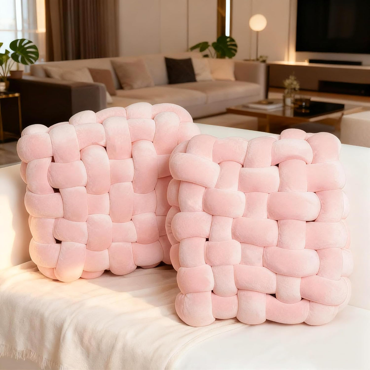 2PCS Decorative Knot Throw Pillows for Couch and Sofa, Soft Accent Pillows for Bed and Chair, Modern Home Decor for Living Room, Bedroom, Dorm and Nursery 12 inches * 13 inches（Light Pink）