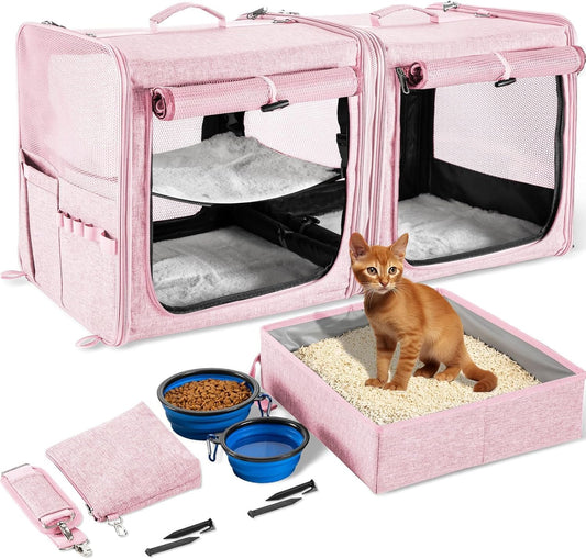 Extra Large Cat Carrier for 2 Cats with Travel Litter Box, 2-in-1