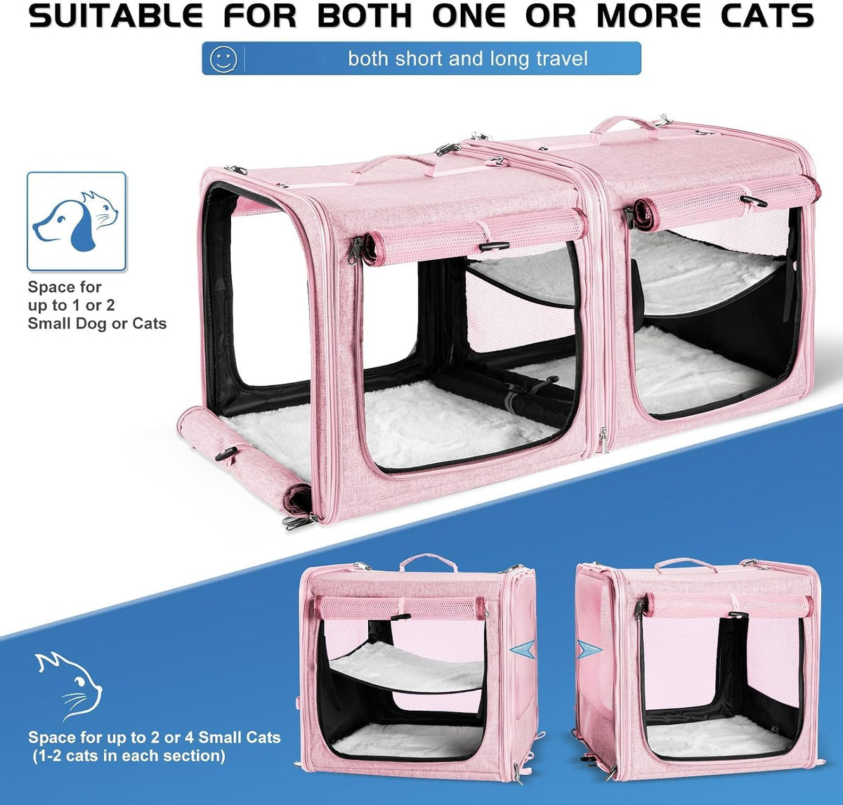 Extra Large Cat Carrier for 2 Cats with Travel Litter Box, 2-in-1