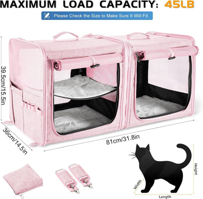 Extra Large Cat Carrier for 2 Cats with Travel Litter Box, 2-in-1