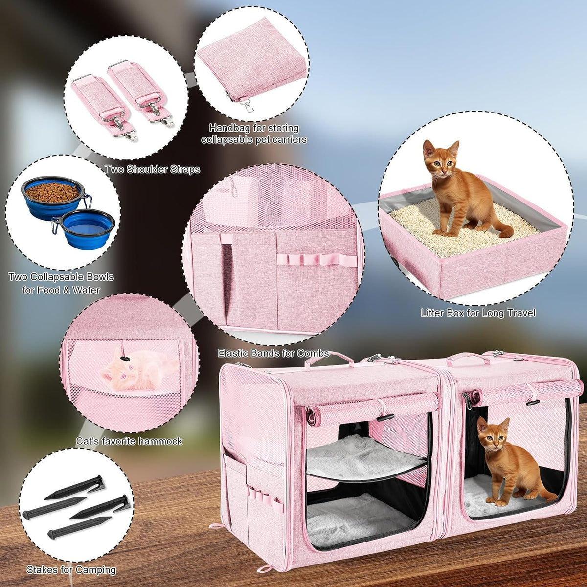 Extra Large Cat Carrier for 2 Cats with Travel Litter Box, 2-in-1