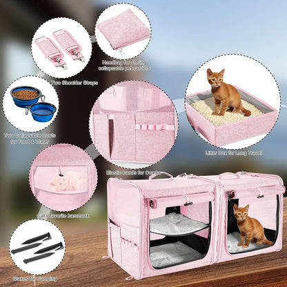 Extra Large Cat Carrier for 2 Cats with Travel Litter Box, 2-in-1