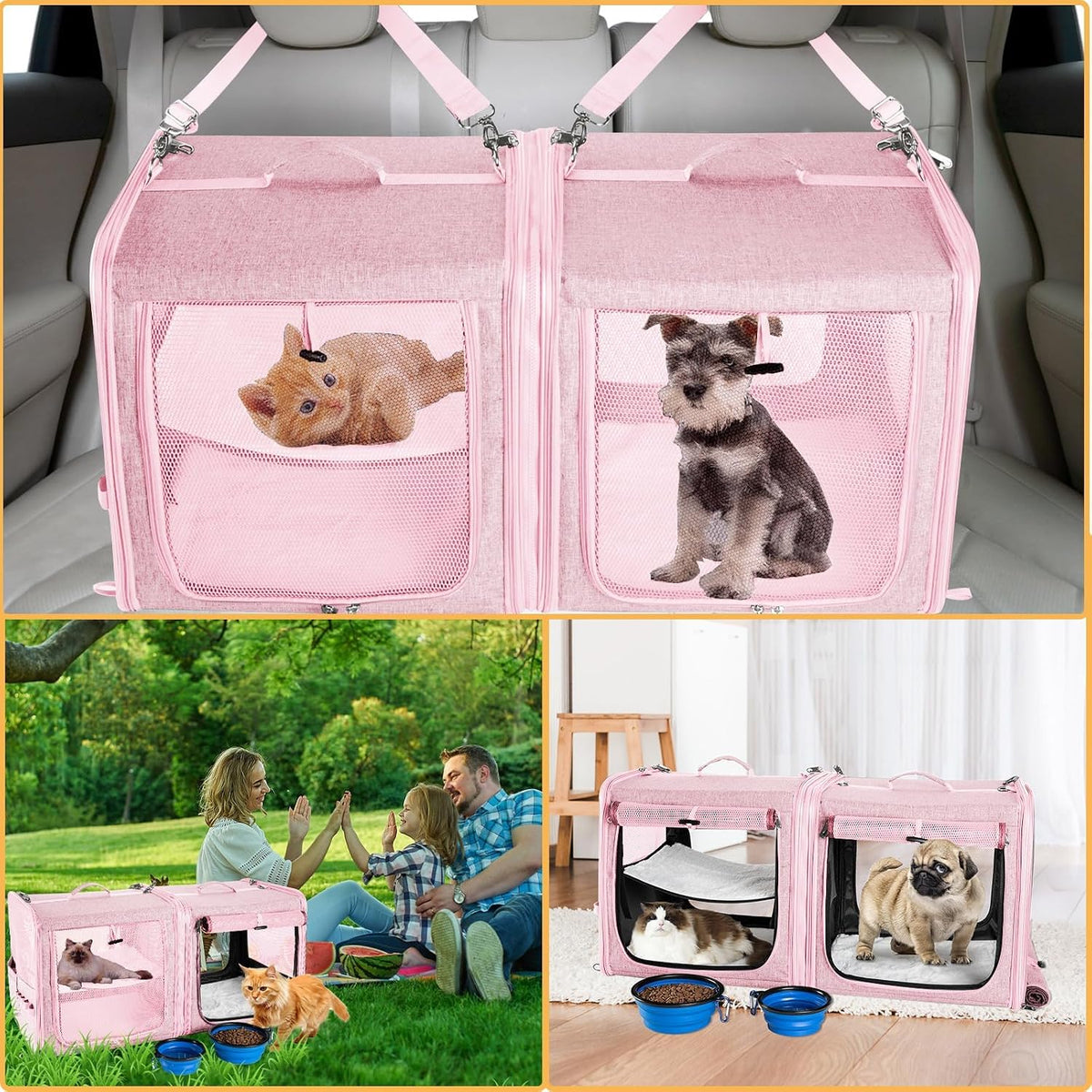 Extra Large Cat Carrier for 2 Cats with Travel Litter Box, 2-in-1