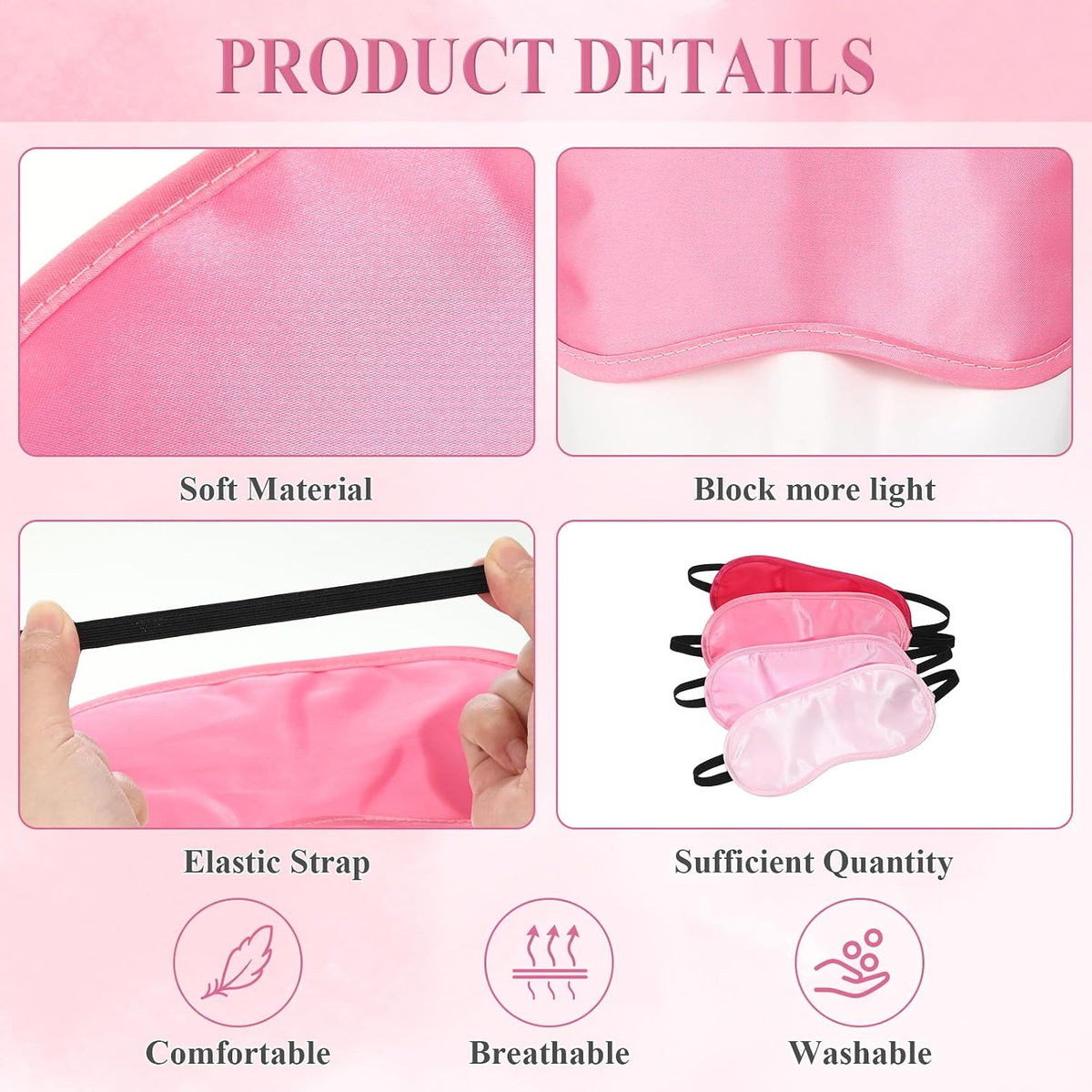 24 Pack Pink Sleeping Eye Mask Bulk for Bachelorette Slumber Sleepover Spa Wedding Party Blindfold Eye Mask Cover for Women Men
