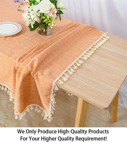 Rectangle Tablecloth Cotton Tablecloth Wrinkle Free Dust-Proof Table Cloth Checkered Design Tablecloth Heavy Weight Cotton Linen 55x86 Coral Embroidery Tassel Tablecloth for Home Kitchen