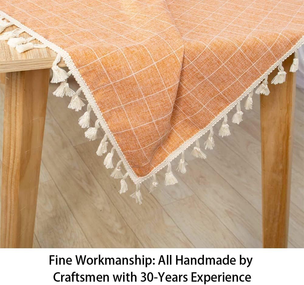 Rectangle Tablecloth Cotton Tablecloth Wrinkle Free Dust-Proof Table Cloth Checkered Design Tablecloth Heavy Weight Cotton Linen 55x86 Coral Embroidery Tassel Tablecloth for Home Kitchen