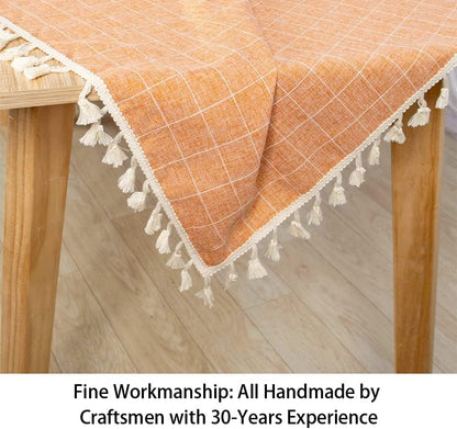 Rectangle Tablecloth Cotton Tablecloth Wrinkle Free Dust-Proof Table Cloth Checkered Design Tablecloth Heavy Weight Cotton Linen 55x86 Coral Embroidery Tassel Tablecloth for Home Kitchen