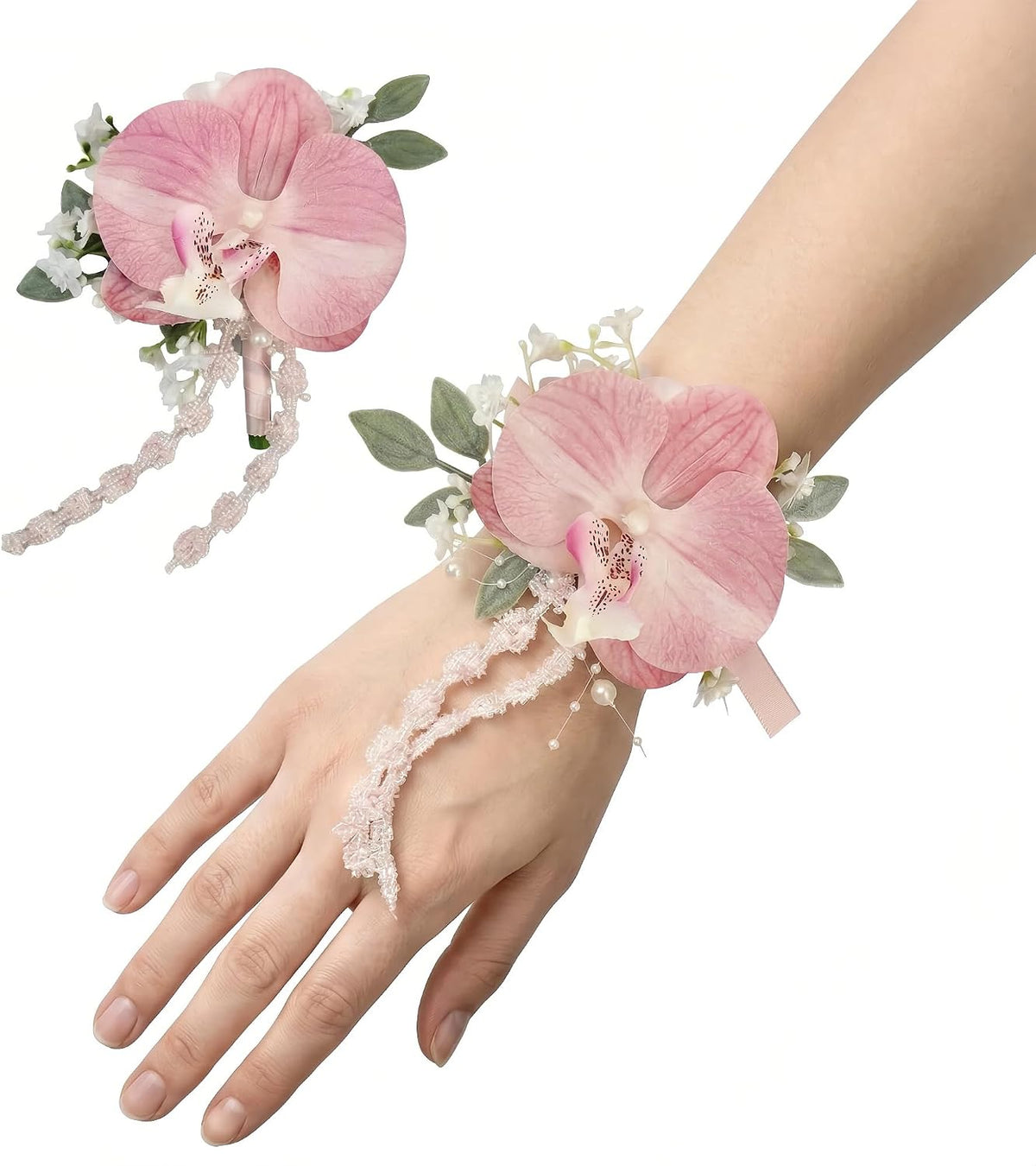 Pink Boutonniere and Corsage Set, Wedding Boutonniere Wrist Corsages Kit for Groom Groomsmen Bride Bridesmaid, Boutonnieres and Corsage Wristlet for Men Women Prom Party