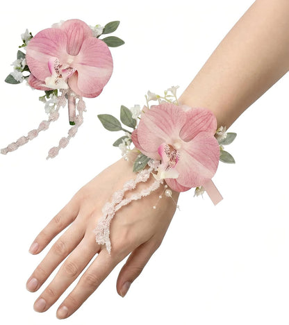 Pink Boutonniere and Corsage Set, Wedding Boutonniere Wrist Corsages Kit for Groom Groomsmen Bride Bridesmaid, Boutonnieres and Corsage Wristlet for Men Women Prom Party