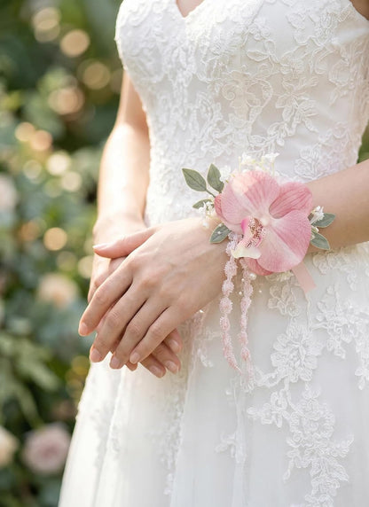 Pink Boutonniere and Corsage Set, Wedding Boutonniere Wrist Corsages Kit for Groom Groomsmen Bride Bridesmaid, Boutonnieres and Corsage Wristlet for Men Women Prom Party