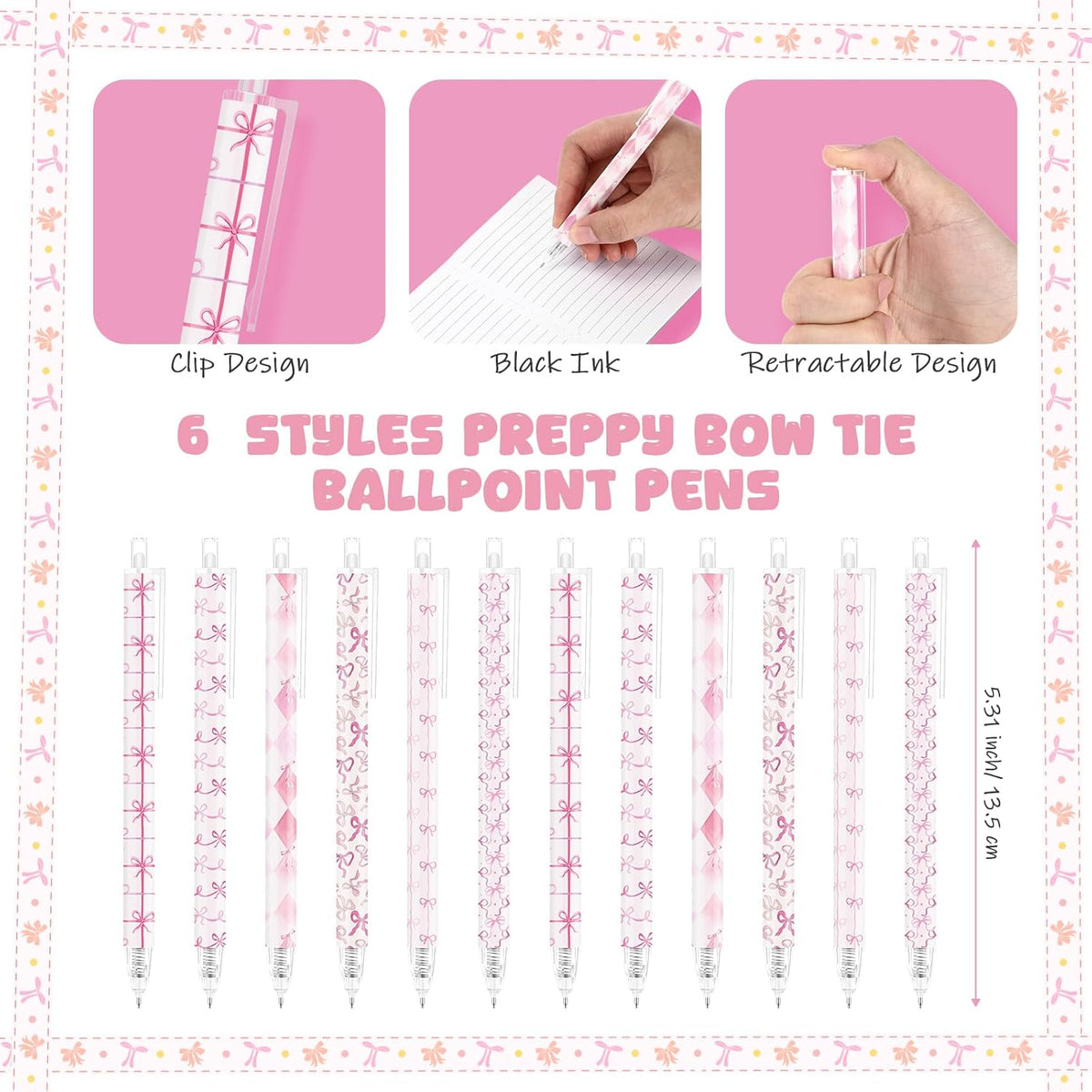 60 Pcs Preppy Pink Bow Pencils with Bows Coquette