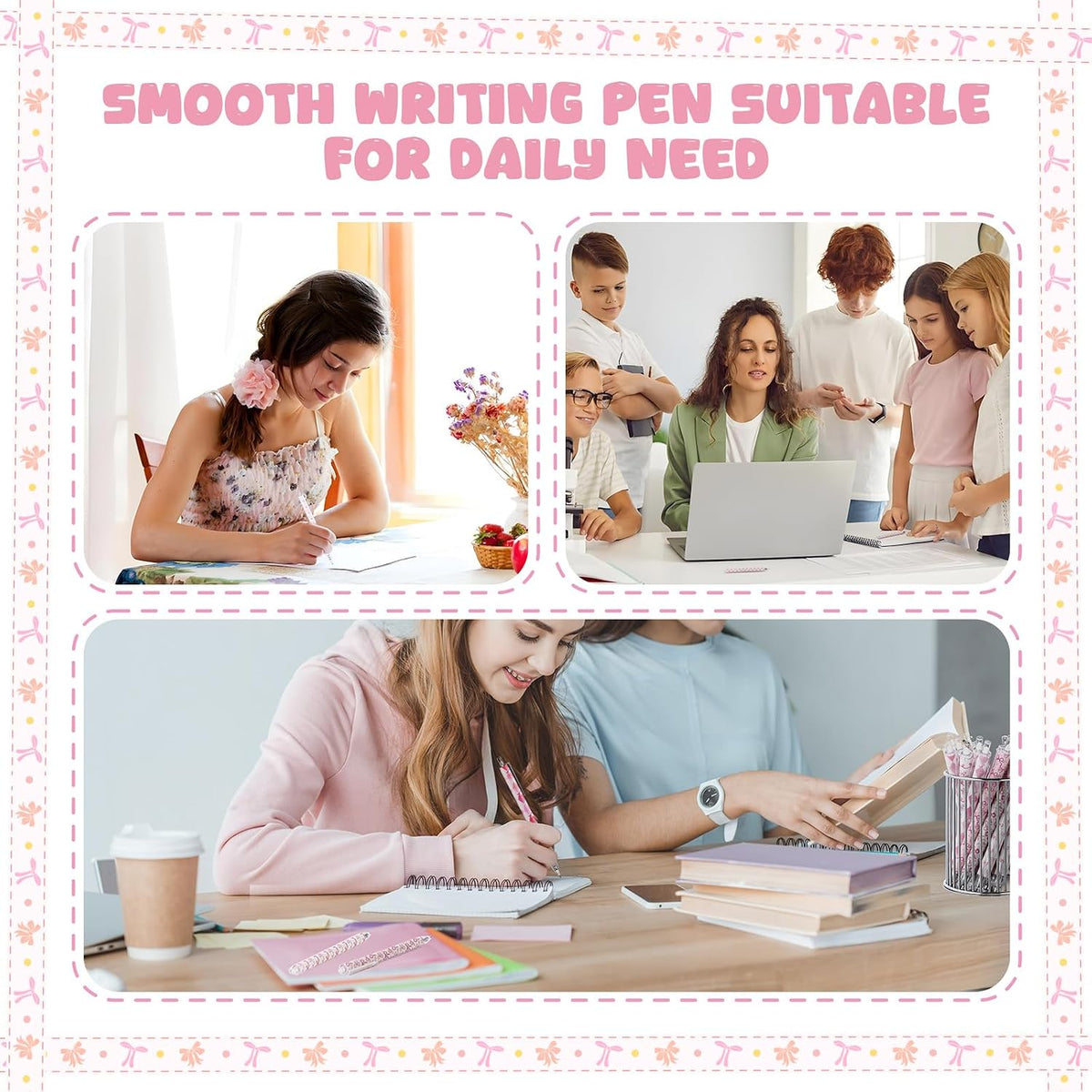 60 Pcs Preppy Pink Bow Pencils with Bows Coquette