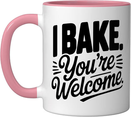 Bake You're Welcome Dutch Oven Baker Humor Bread Funny Ceramic Mug, Pink/White
