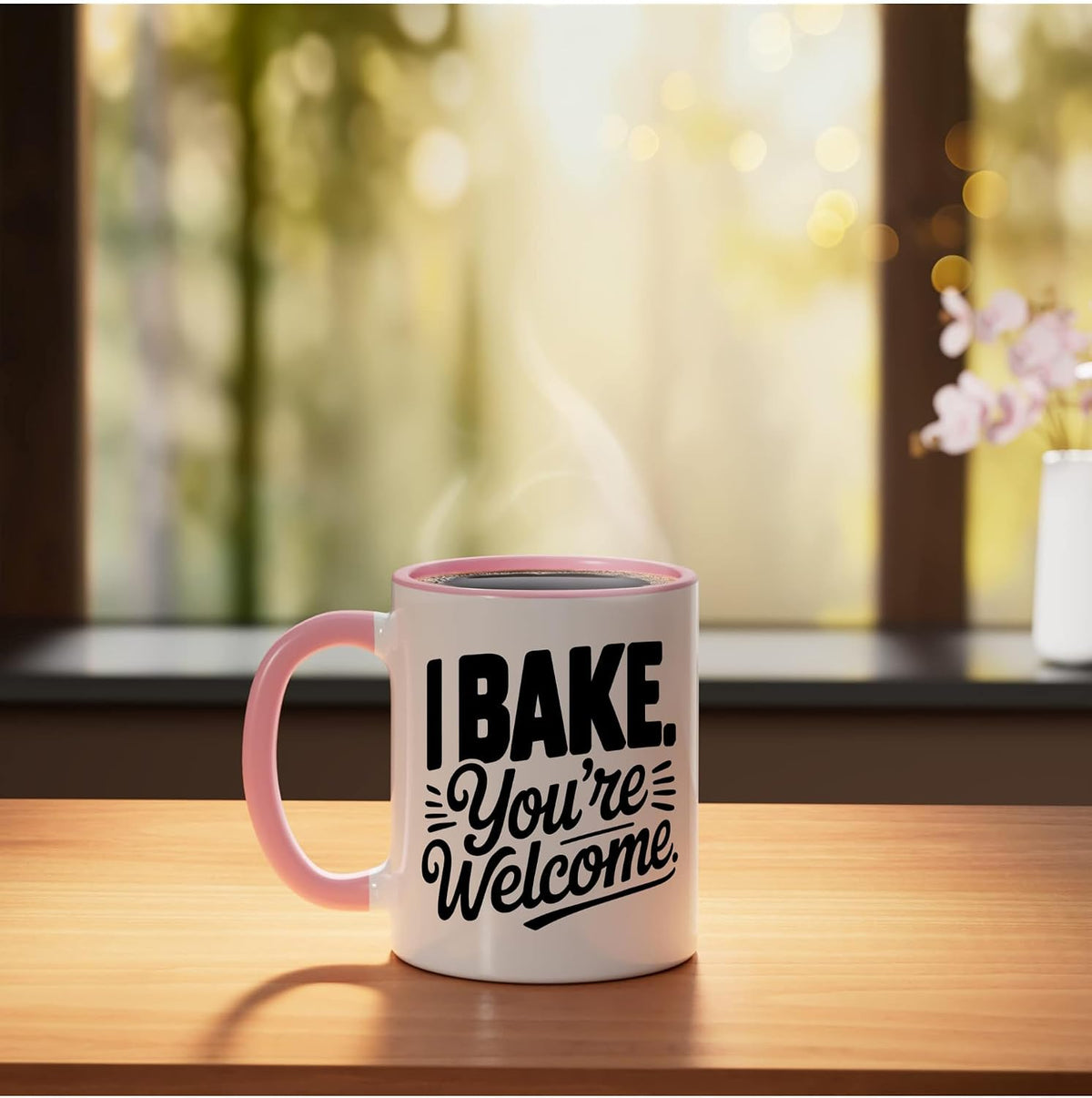 Bake You're Welcome Dutch Oven Baker Humor Bread Funny Ceramic Mug, Pink/White