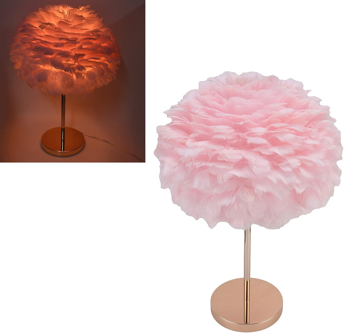 Feather Table Lamp Pink Feather Lamps for Girls Bedroom Minimalist Desktop Night Light Modern Nightstand Table Lamp Holder for Bedroom Beside Wedding Birthday Decor(#2)