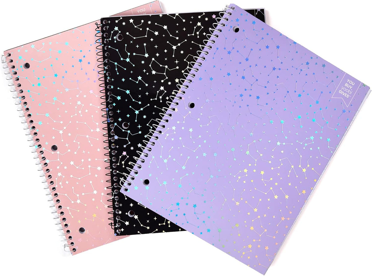 College Ruled Spiral Notebooks, 3-Pack, Celestial, 150 Sheets