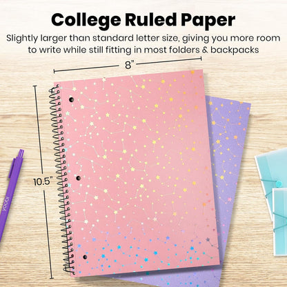 College Ruled Spiral Notebooks, 3-Pack, Celestial, 150 Sheets