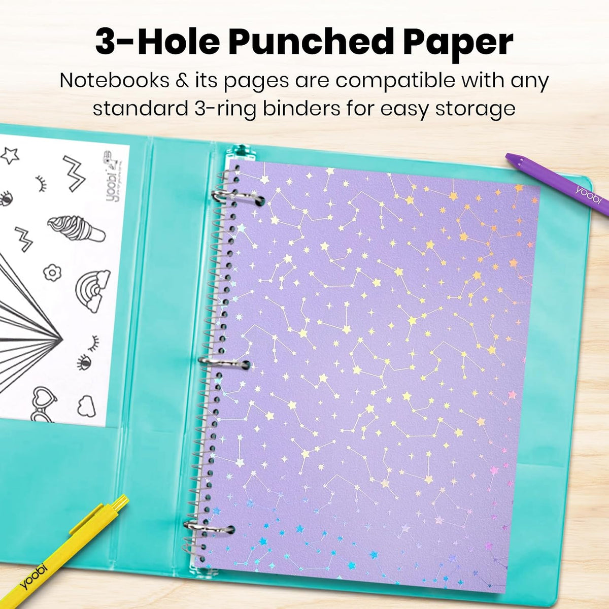 College Ruled Spiral Notebooks, 3-Pack, Celestial, 150 Sheets