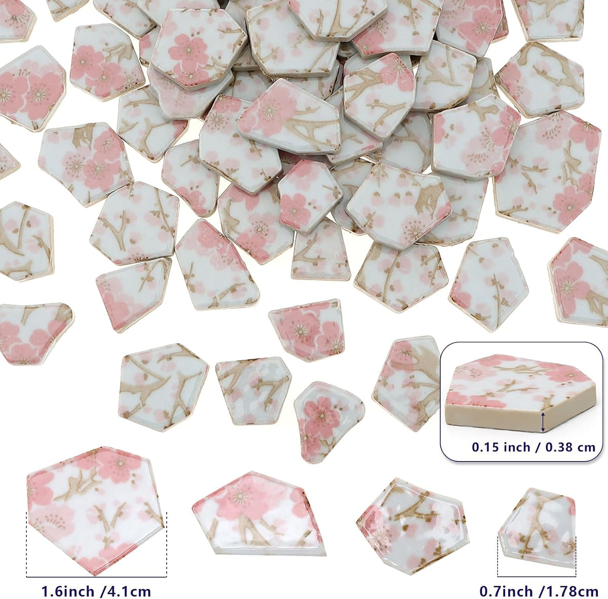 1.1 LB Pink Ceramic Mosaic Tiles Broken Irregular Porcelain Pieces
